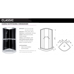 CLASSIC BLACK Kabina prysznicowa natryskowa z tylnymi ściankami 90x90x210 + brodzik +syfon 90x90 Kerra