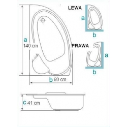 Wanna Cornea 140x80 prawa z zabudową styropianową Piramida, Besco